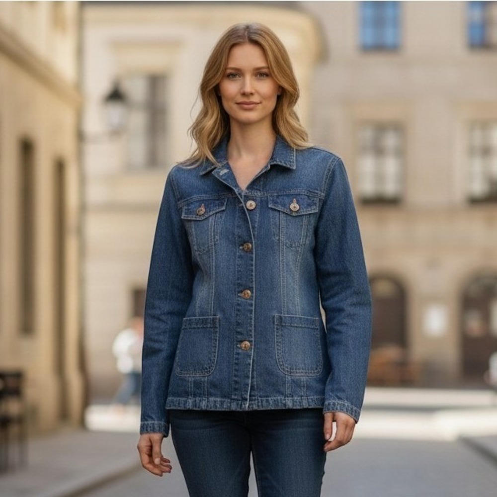 Vintage Denim Blazer M Blue Cotton Utility Chore Jacket Casual Chic Boho Capsule